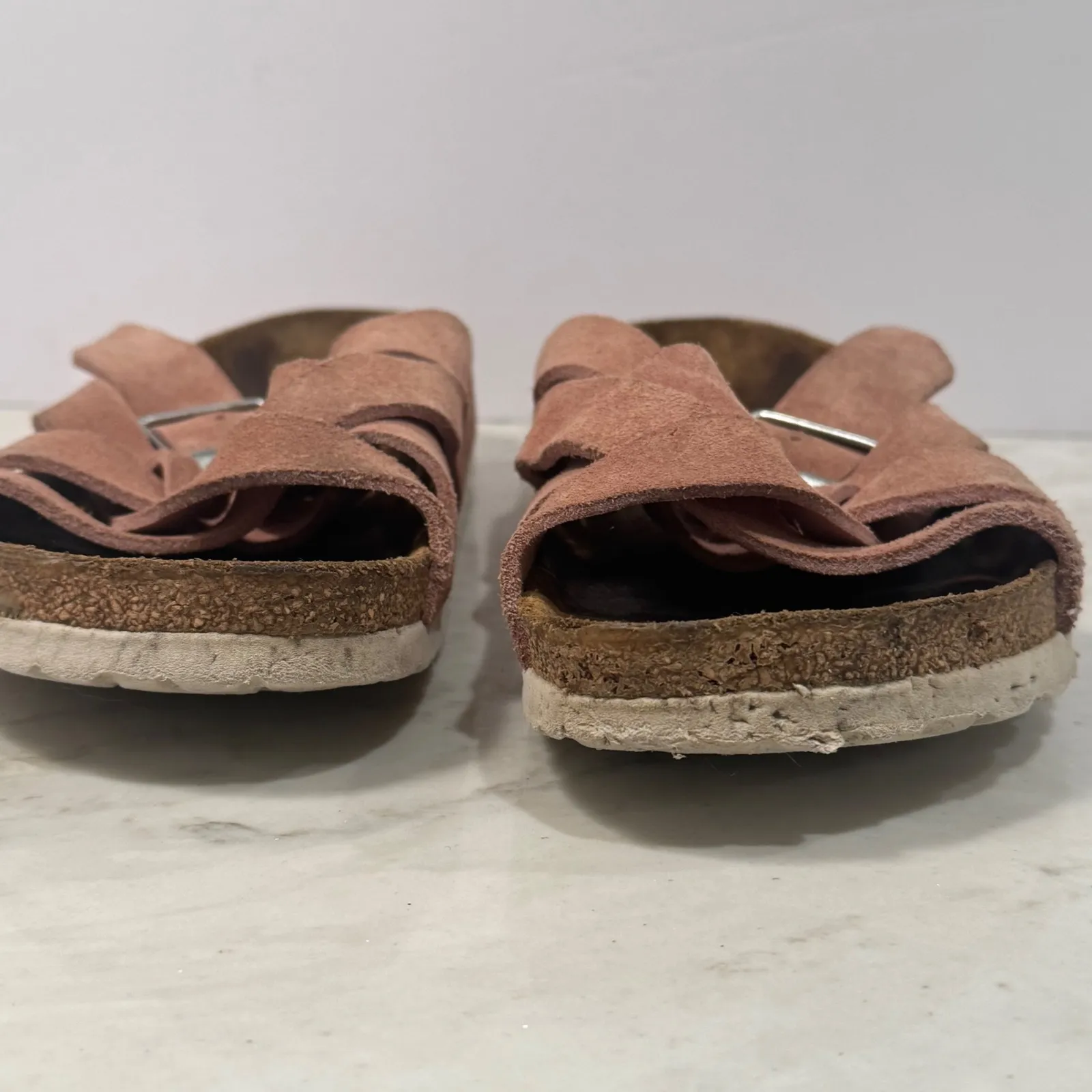 Birkenstock Lugano Soft Footbed Sandals Pink Rose Suede Leather Size 42‎ US 11 - Image 9