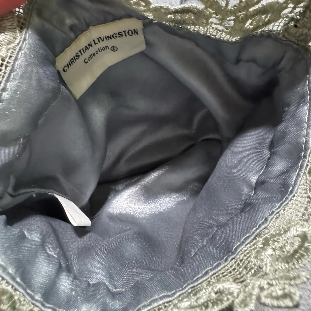 Christian Livingston Collection Embroidered Beaded Drawstring Pouch Purse Silver - Image 5