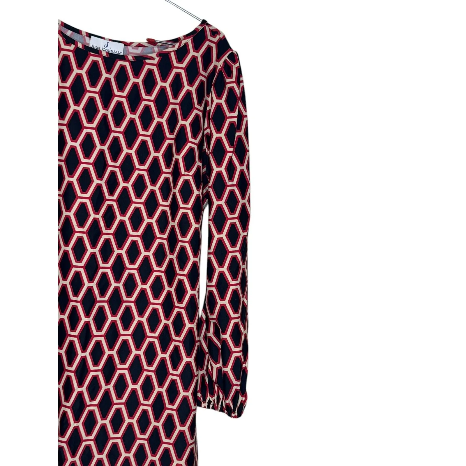 Jude Connally Women's Shift Dress Geometric Honeycomb Print Stretchy Red Medium - Image 2