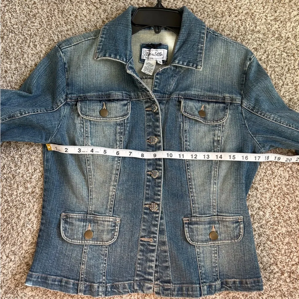 Live a Little Denim Jean Jacket Casual Spring Embroidered Beaded Medium - Image 8