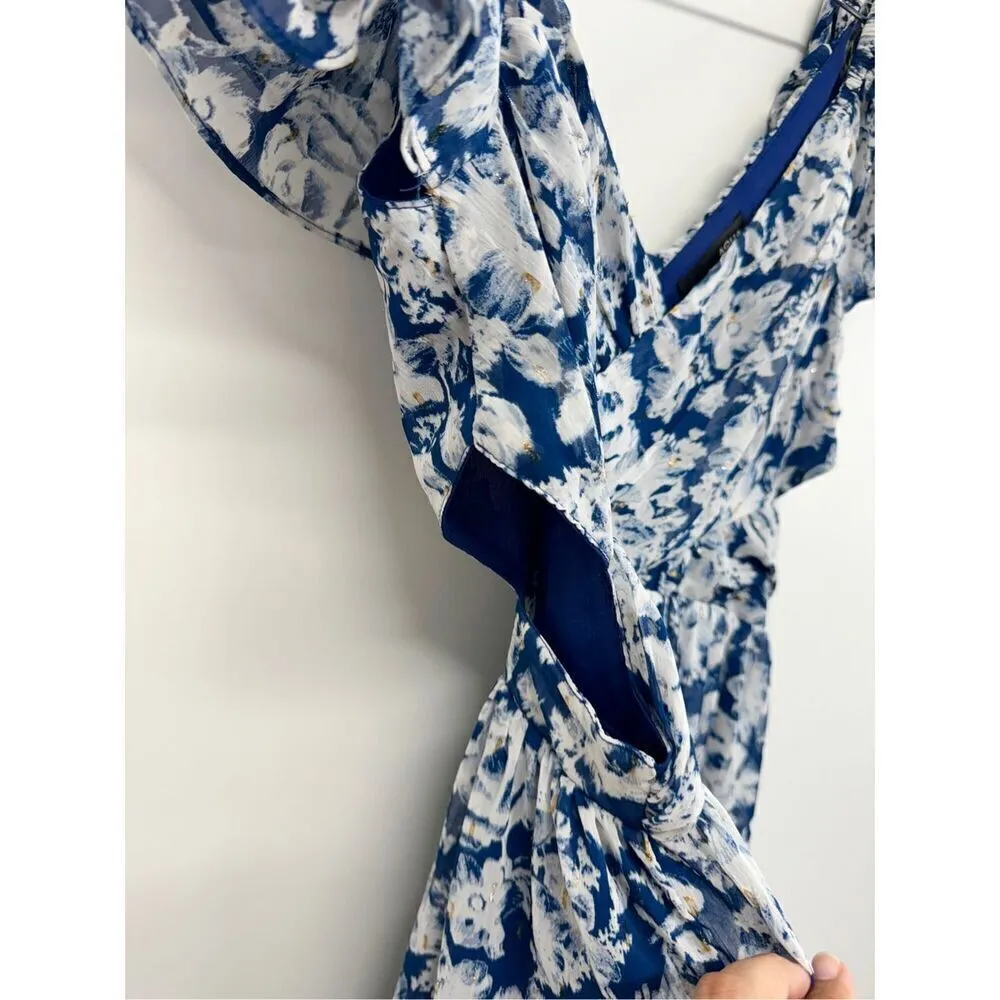 Aqua Maxi Dress Womens Size Small Gown Blue White Tiered Metallic Formal NEW - Image 10