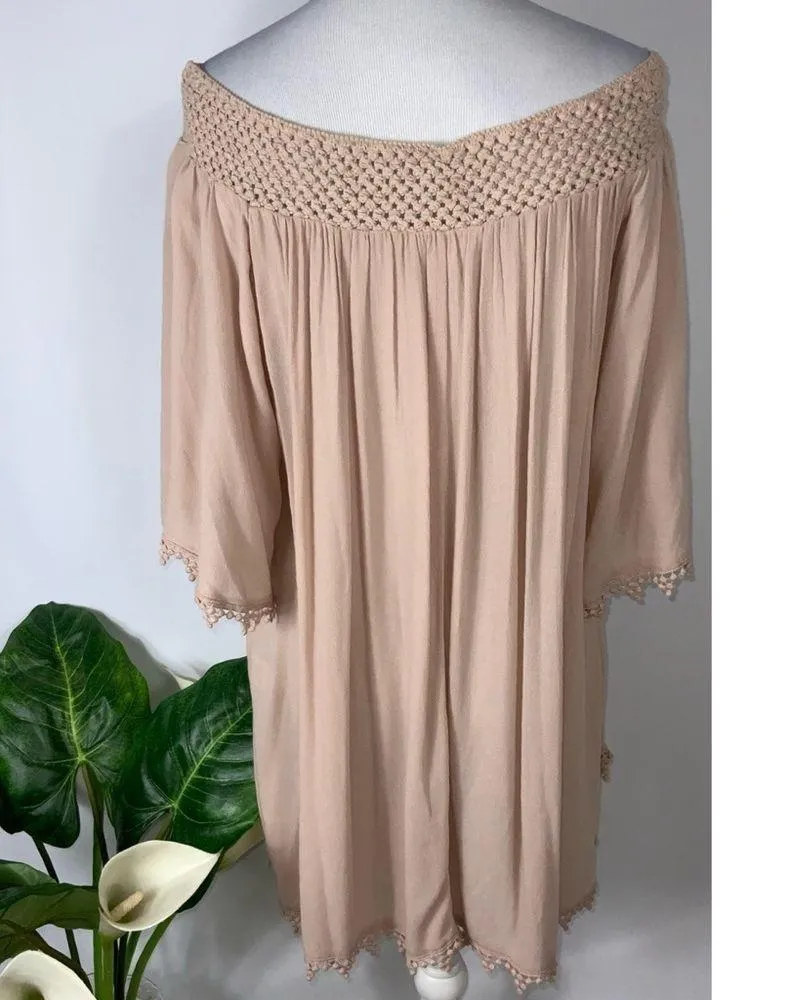 Umgee Blush Mauve Off Shoulder Tunic Dot Sleeve & Hemline Boho Tunic M - Image 7