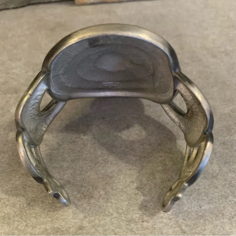 BEN AMUN Signed SILVER TONED WIDE CUFF BRACELET AzTec Western - Image 3