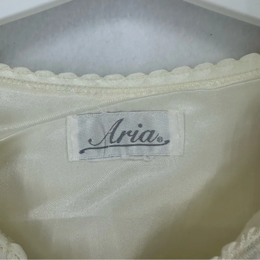 Aria Long Sleeve Button Floral Ribbed Blouse Shirt Womens Large Beige - Image 3