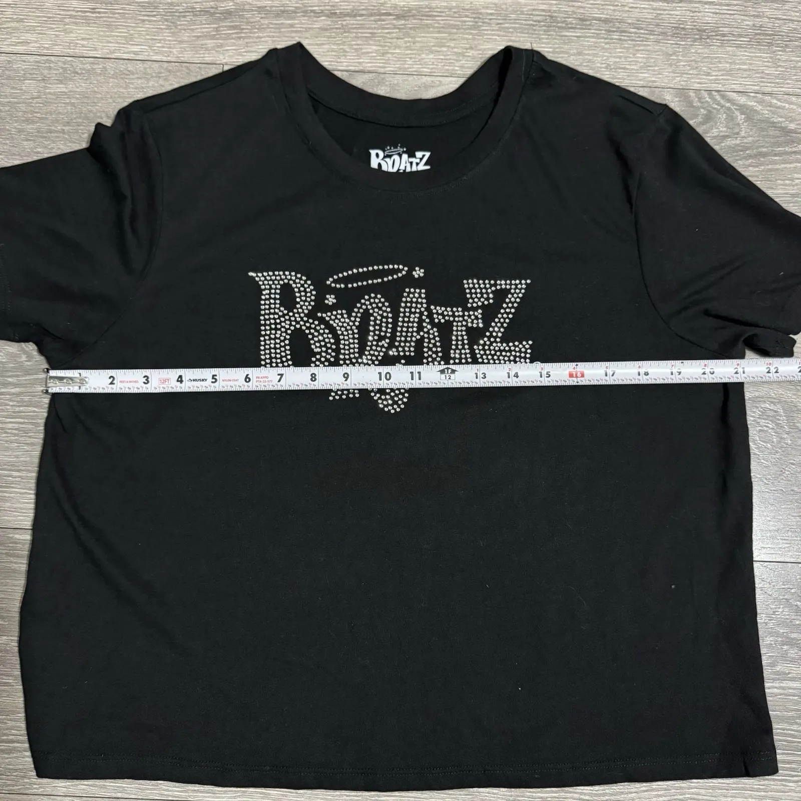 Bratz Women Black Silver Rhinestone Bling Spell Out Retro Y2K Style Top XL - Image 5