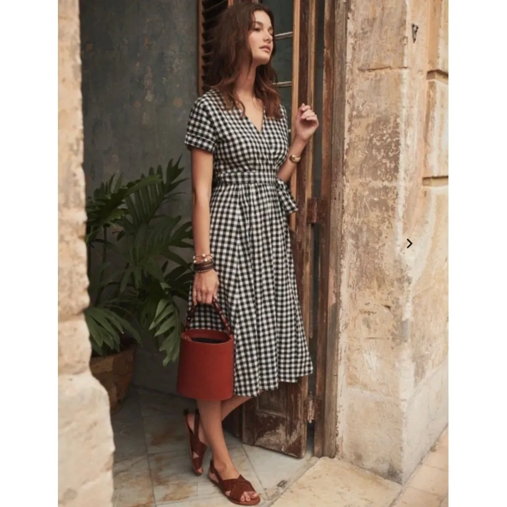 NWT Sezane MARIELLE midi DRESS Black White cotton gingham plaid 36SZ4 bust34 - Image 2