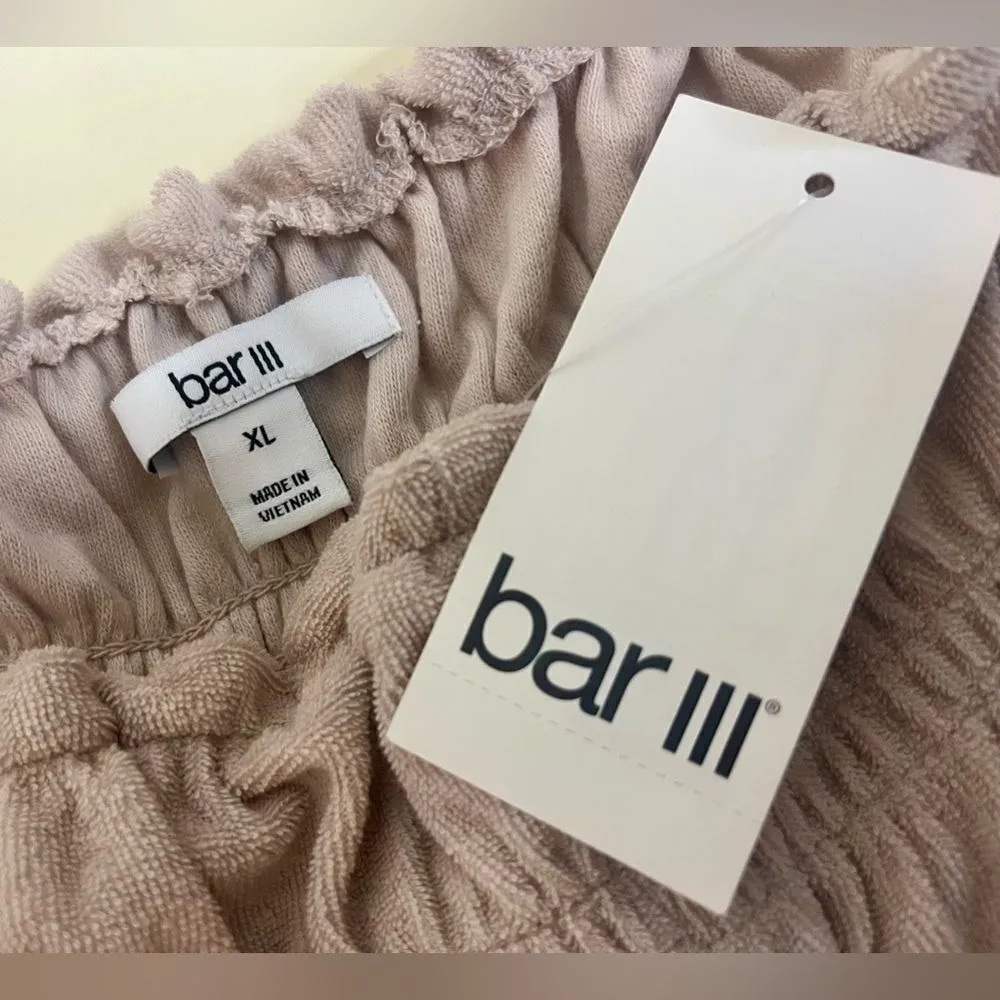NWT Bar III Women's Square Neckline Terry Ruffled Smocked Top Naturally Nude XL - Image 4
