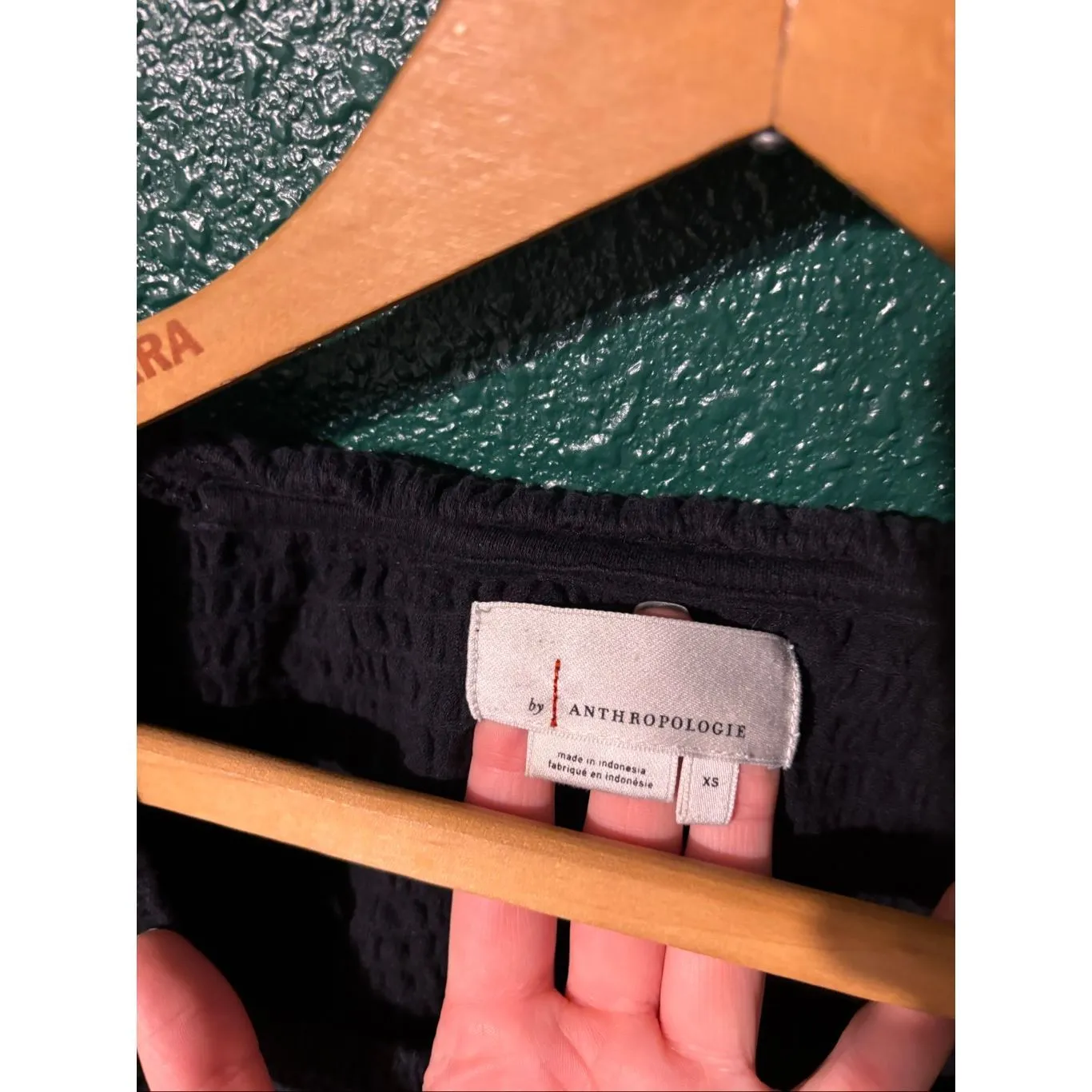 Anthropologie Smoked Cropped Black Top Women Sz XS Short Cap Sleeve Square Neck - Image 2