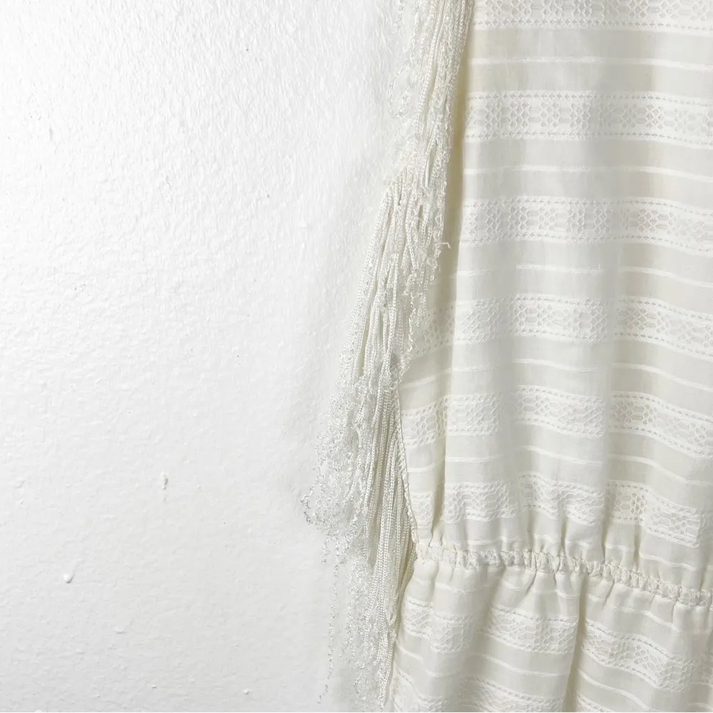 TULAROSA Rhonda White Fringe Lined Side Pockets Front Button Romper, Size Medium - Image 7