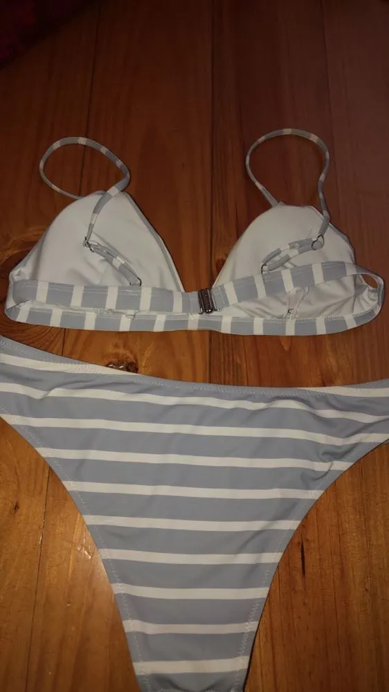 Grey & White Bathing Suit Set Gray Size M - Image 2