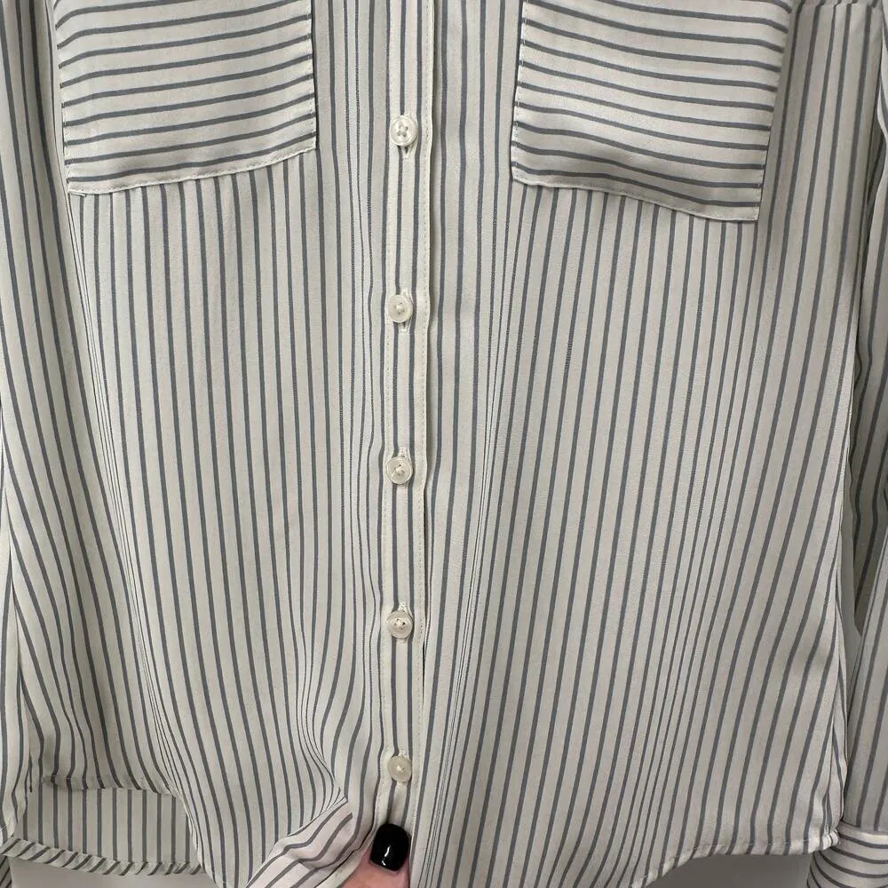 EXPRESS  White and Grey Longsleeve Button Up Blouse Size Extra Small - Image 5