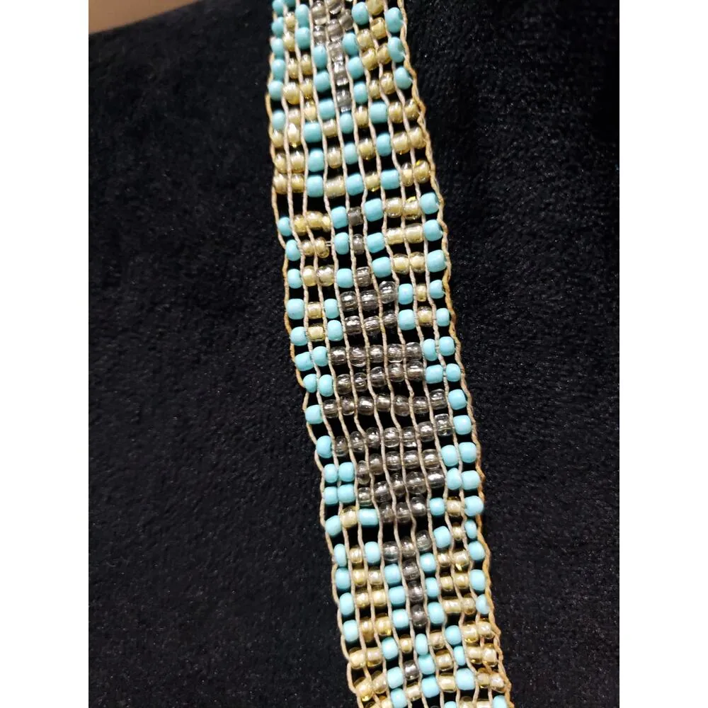 Women's Multicolor Woven Beaded Necklace Handmade Lightweight Boho Style Gold - Image 6