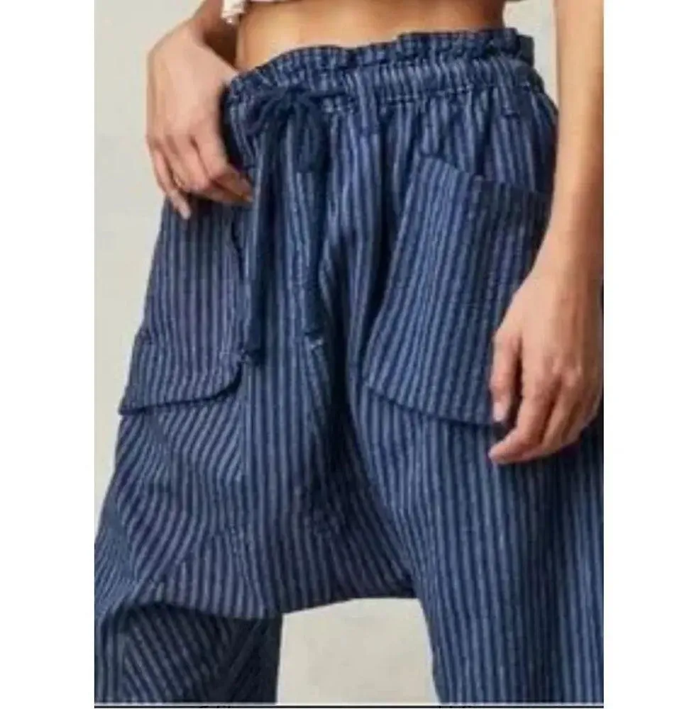 Free People women’s X-Small Runyon Blue/white Stripe Oversized Harem Pants! - Image 3
