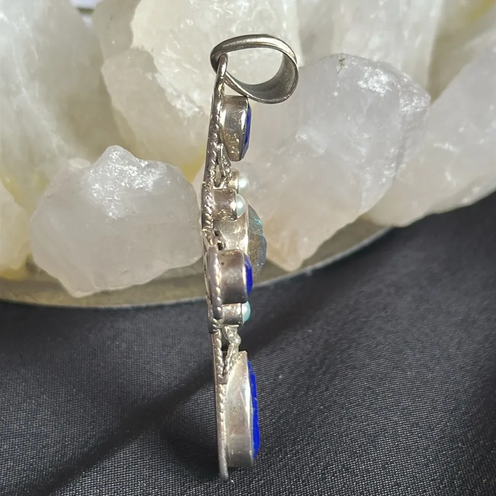 Nicky Butler NWOT labradorite & lapis lazuli cross pendant in 925 sterling Blue - Image 4