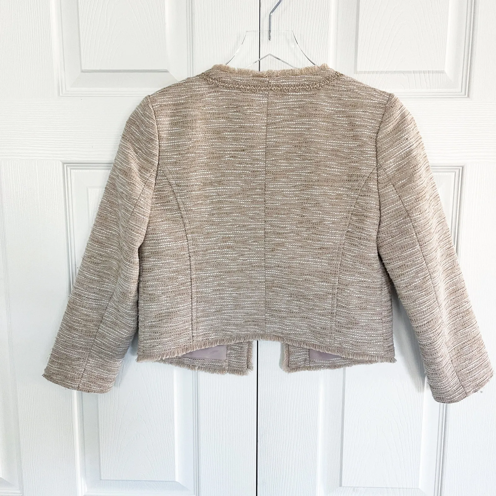 Frenchi Cream Boucle Gold Metallic Weave Blazer - Image 6