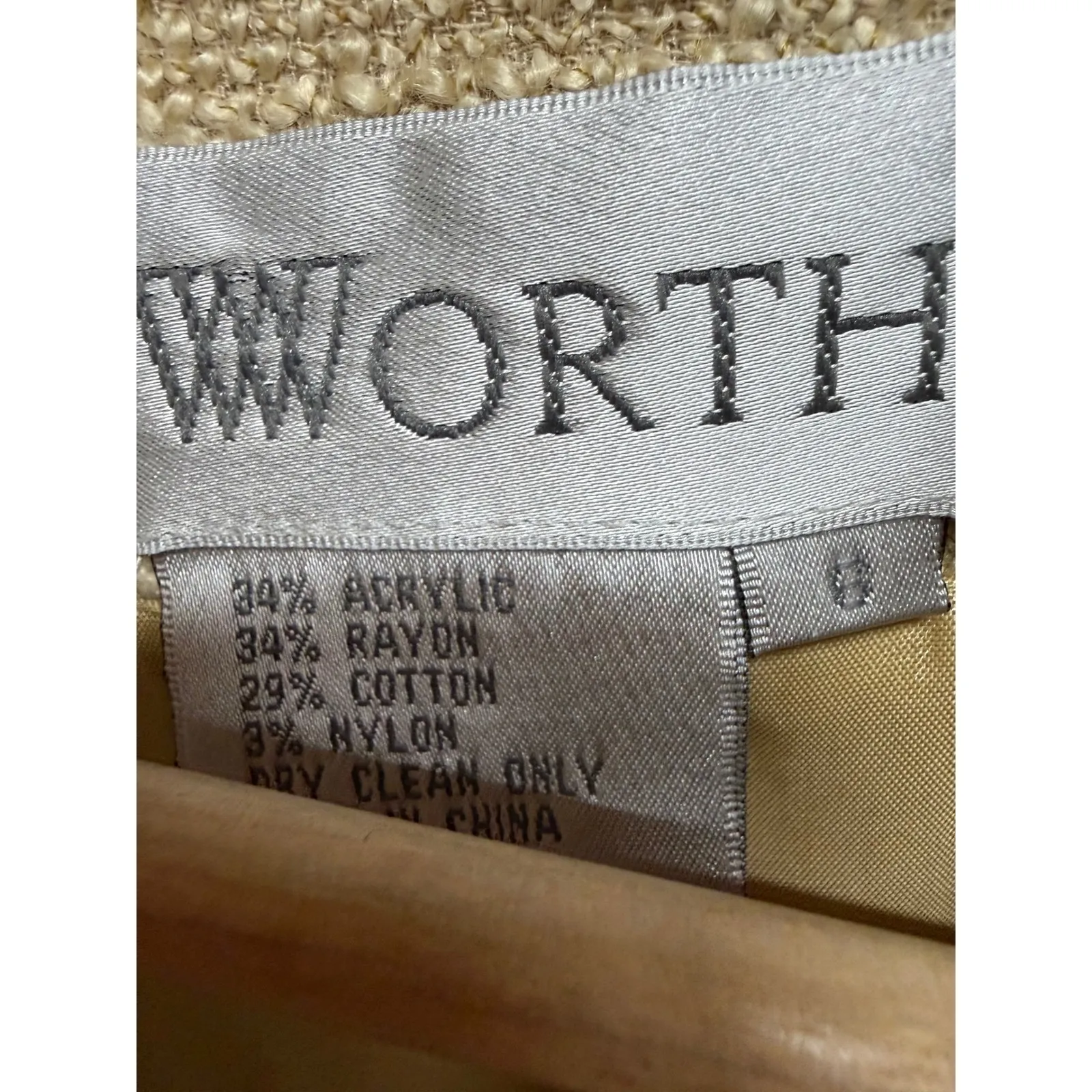 Worth Tweed Cream Colored Open Front Blazer Jacket Size 8 Office Siren Prep - Image 6