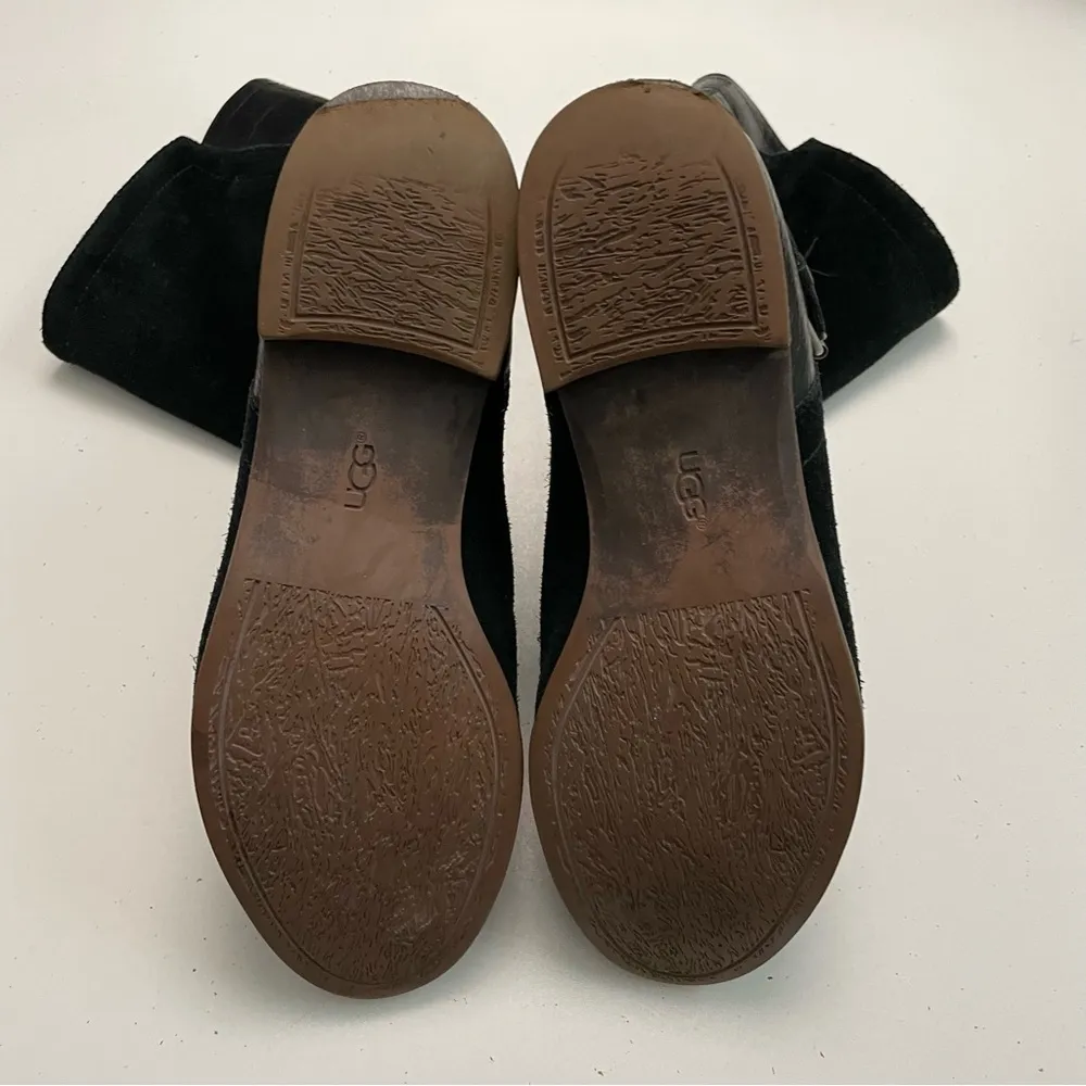 Boots Deanna Suede Leather Burnished  Buckles Straps Sheepskin Footbed Black - Image 12