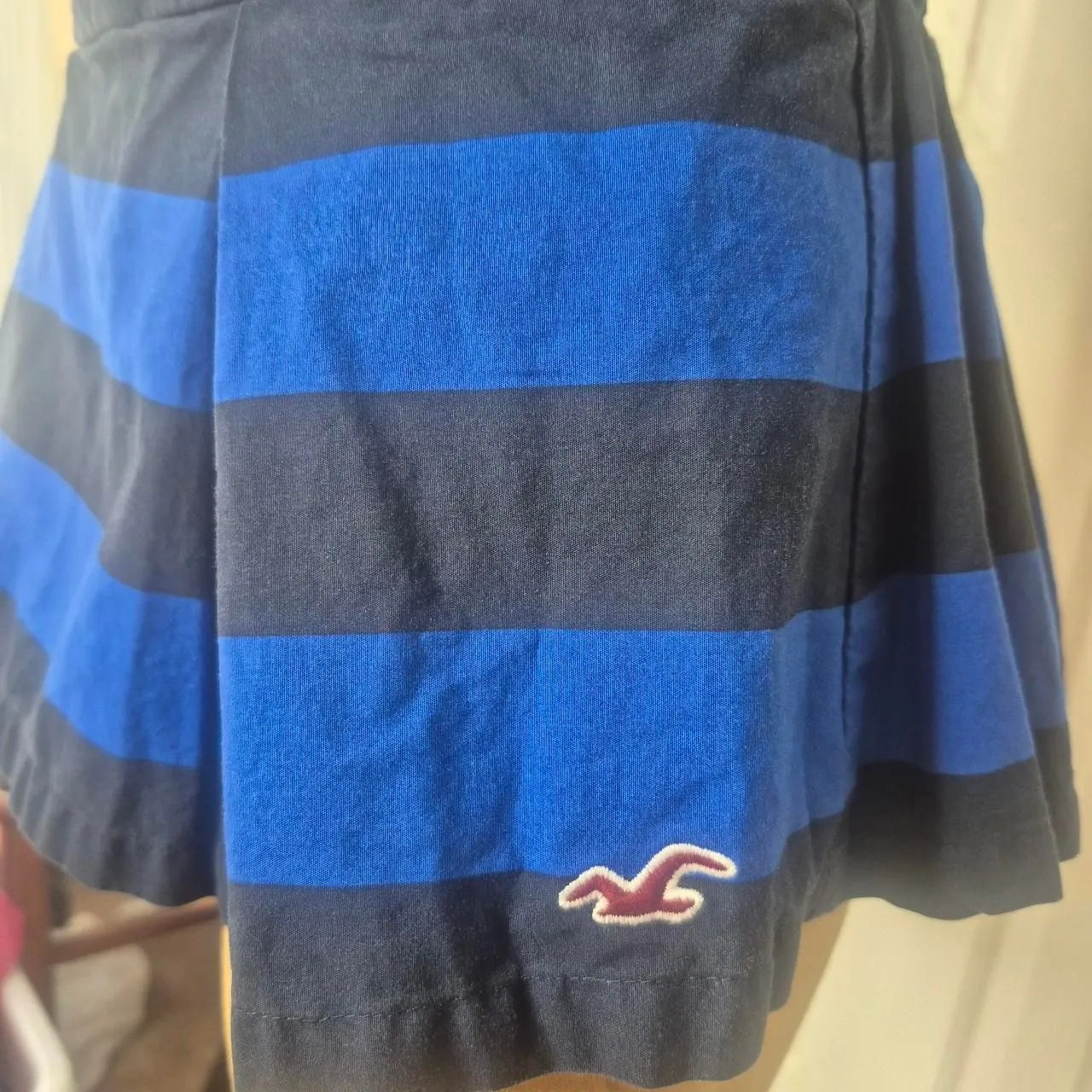 Hollister Blue & Black Striped Strapless Peplum Top Y2K Size Large - Image 3