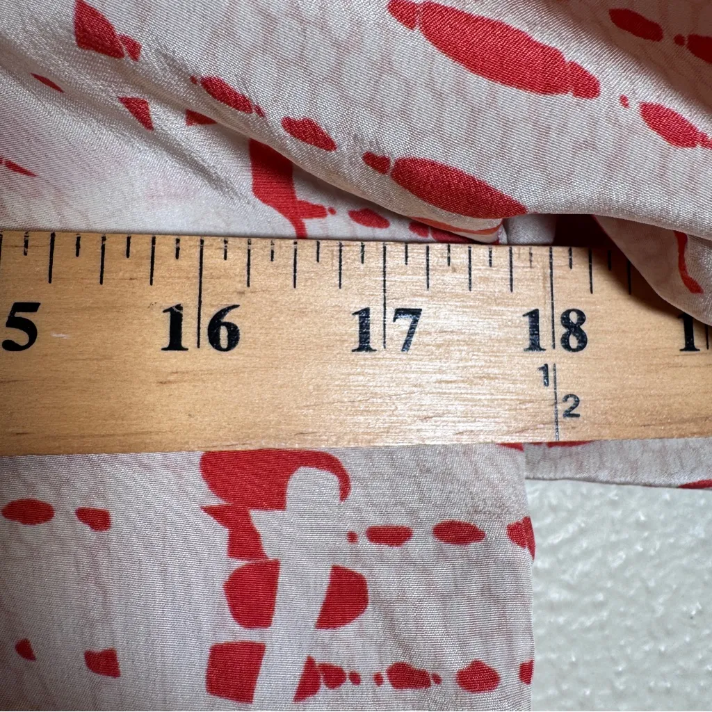 Vena Cava White Red Silk Printed Blouse Women’s M Short Sleeve Collar Shirt Size M - Image 3