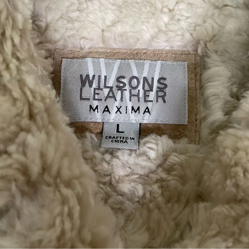 Vintage Y2K Sherpa Suede‎ Coat Tan Barn Ranch Western Womens Large - Image 5