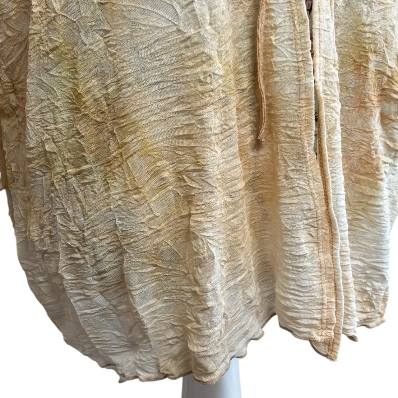 Vtg Venezia Jeans Tie Front Crinkle Sheer Top Boho Y2K Beige Plus Size 18/20 USA Tan - Image 6