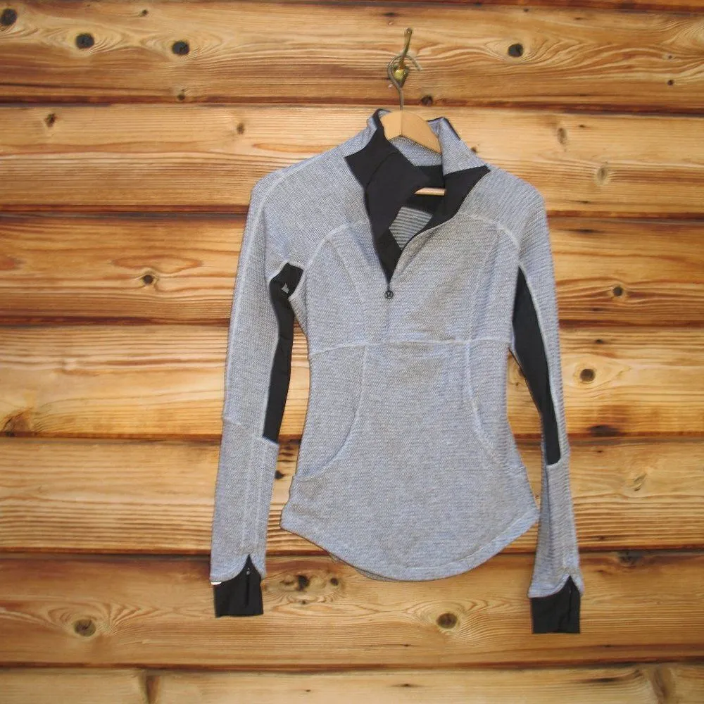 Lululemon Base Runner 1/2 Zip Heathered Herringbone Heathered Black White Black - Image 4