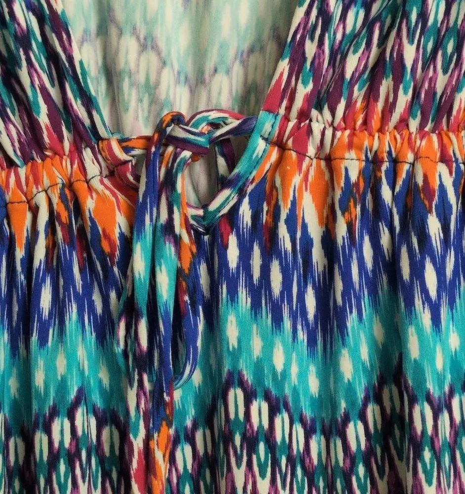 La Blanca Multicolor V Neck Short Sleeve Patterned Coverup Casual Dress Small - Image 3