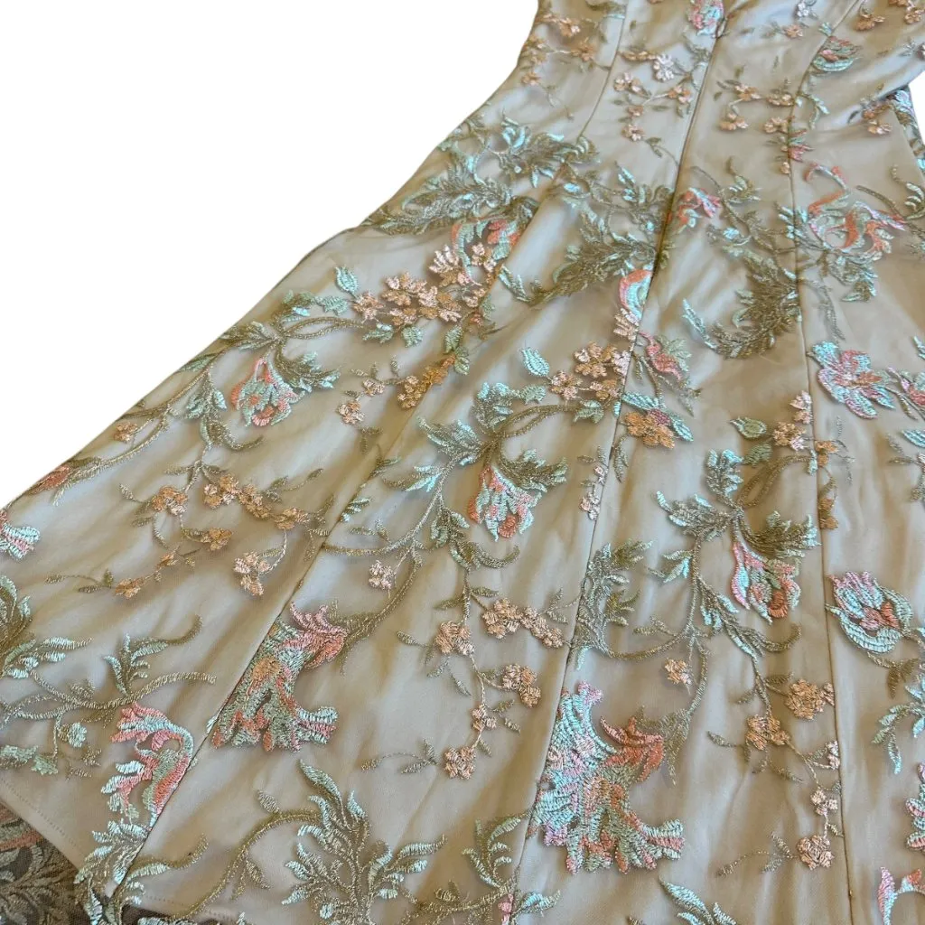 Hitherto BHLDN Eloizia Floral Embroidered Beige Dress Knee Length Size 4 Women's - Image 11