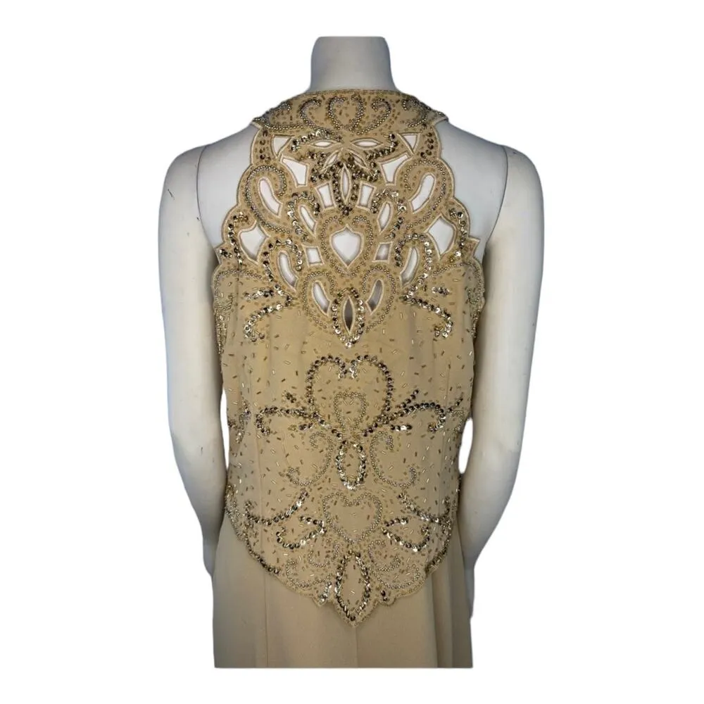 Miss New York high neck cut out Sequenced & beaded dress and scarf size 16 Gold - Image 7