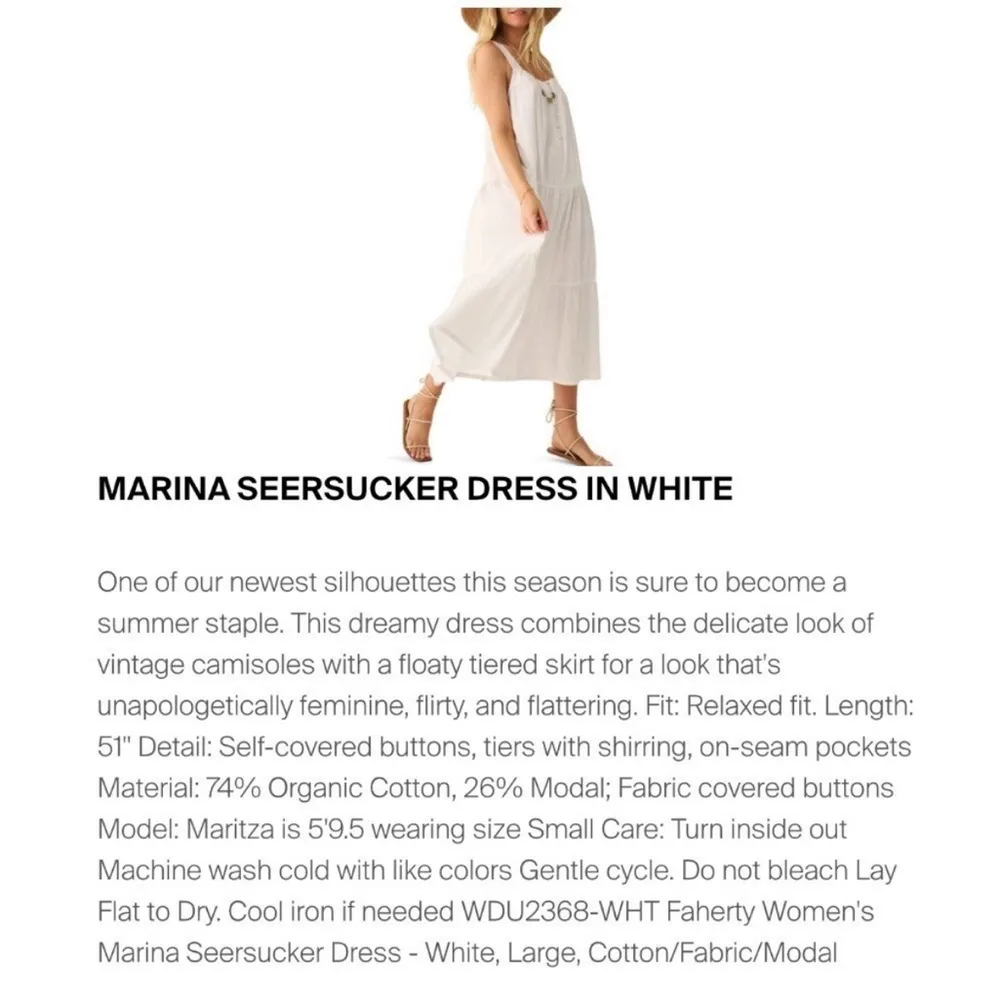 Faherty Marina Seersucker Midi Dress CS White Sleeveless Organic WDU2368 Boho XS - Image 8