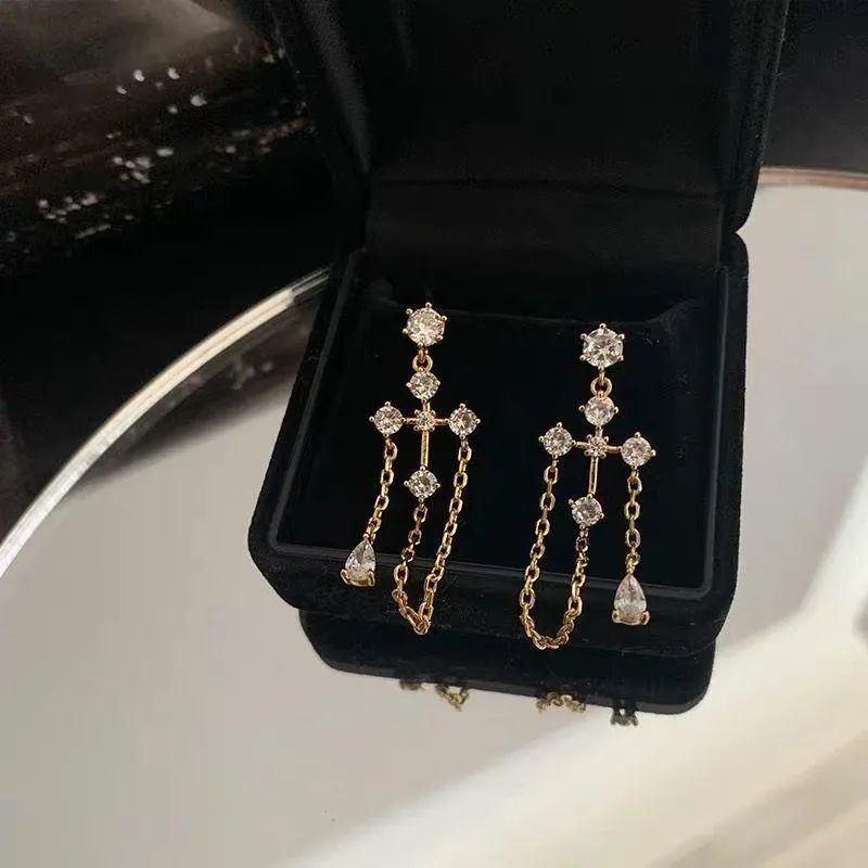 Cross earrings Dangle earrings gold earrings diamond earrings cz earrings dainty earrings party earrings event earrings - Image 5