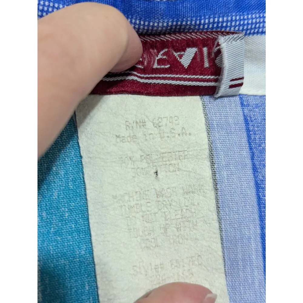 Vintage 80s Western Striped Button Down Dress Long Sleeve Collared Cowgirl Blue Size 14 - Image 7