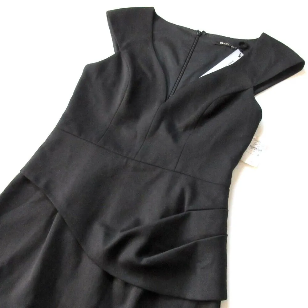NWT Black Halo Dame in Black Peplum Side V-neck Tailored Stretch Sheath Dress 6 - Image 5