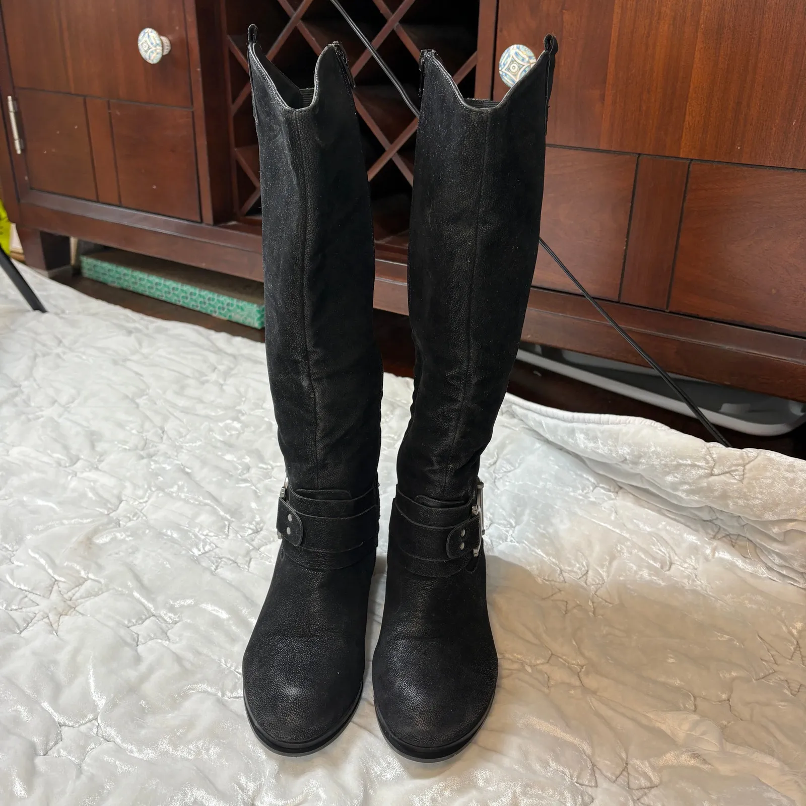 Pierre Dumas Emerson-26 Tall Black Faux Leather Riding Boots Size 7 - Image 3