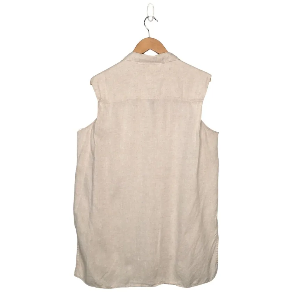 H and M Shirt Dress Womens M Linen Pocket Button Up Sleeveless Collar Beige - Image 5