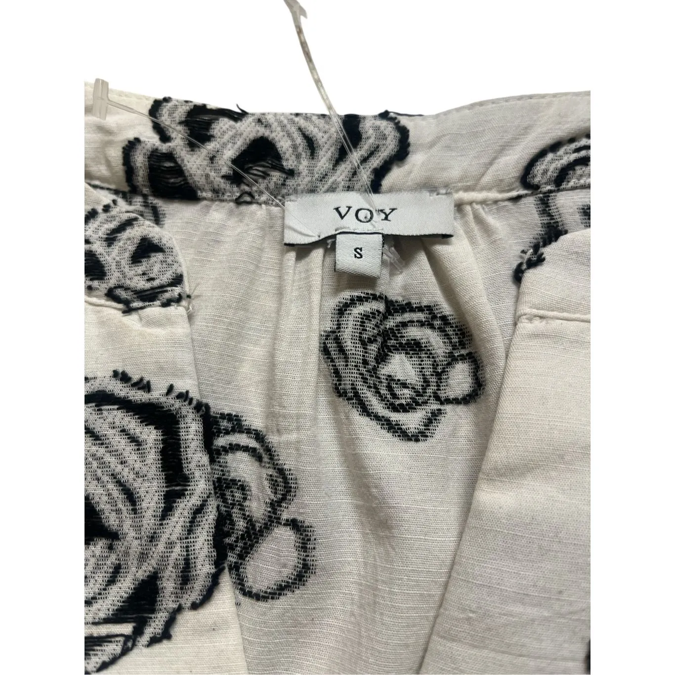 Voy dress off white with floral pattern and ric rac Cotton and linen sz Small Black - Image 4