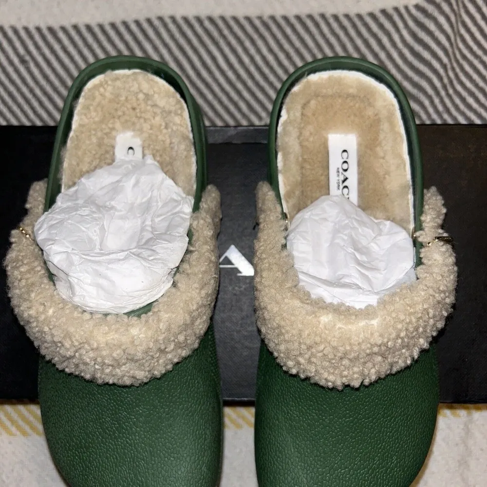 Coach Womens Lola Leather Slip On Flat Clogs Shoes Hunter Green 5B. Leather Uppe - Image 4