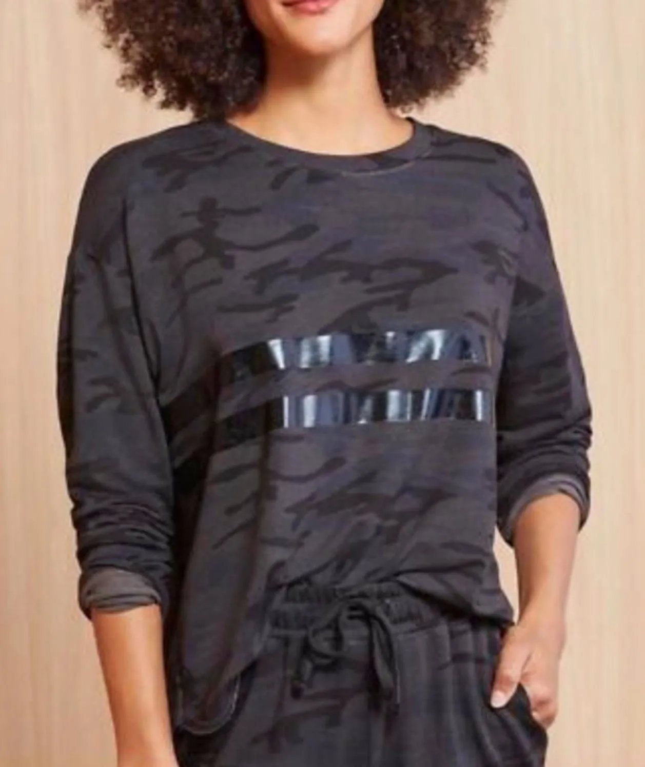 Sundry for Evereve Black Stripe Oversized Black Camo Sweatshirt - Size - 1 - Image 1