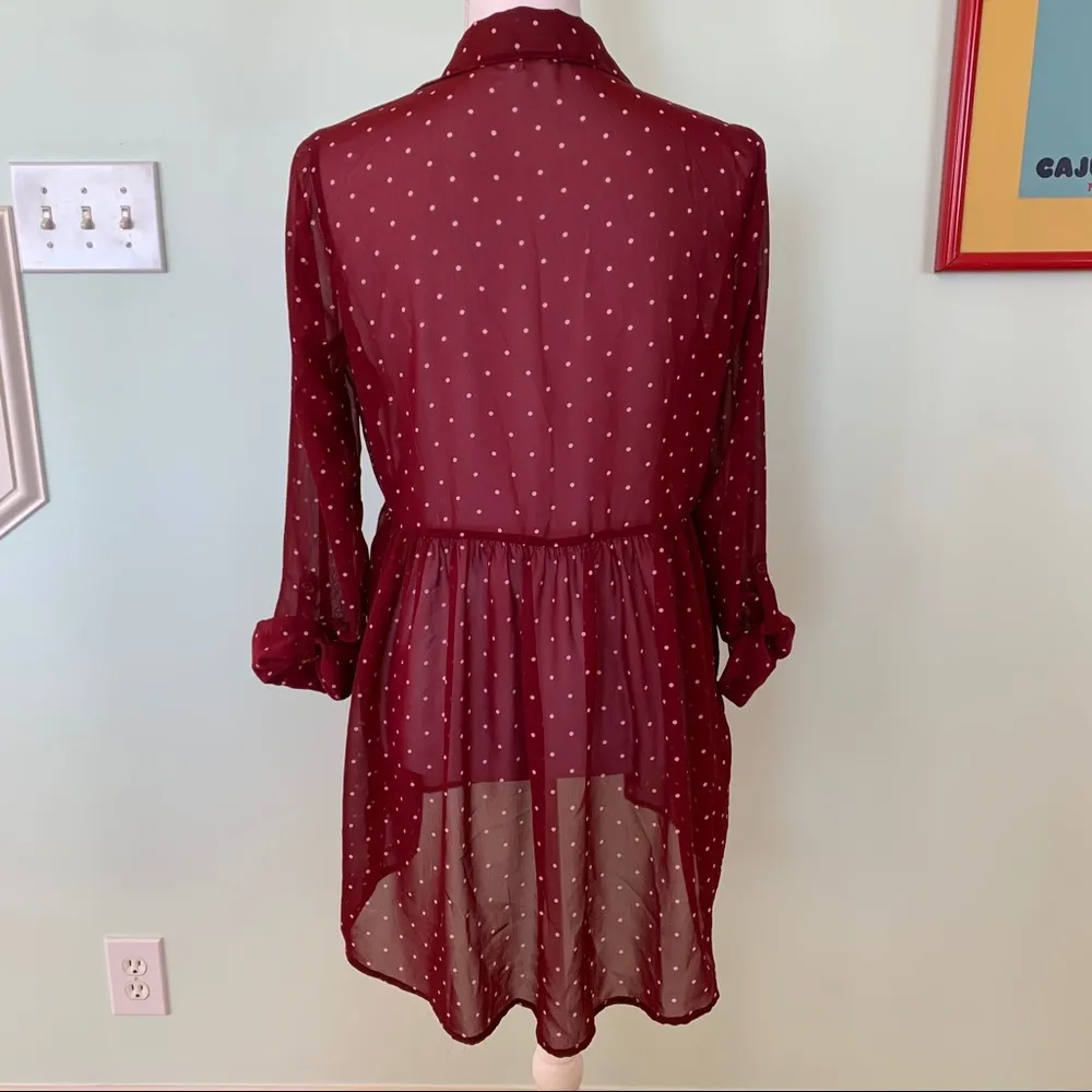 Red Camel  Sheer High Low Babydoll Top Blouse M - Image 7