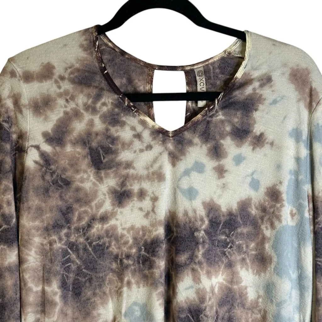 XCVI Tie-Dye Raw Hem Top Keyhole Back Boho Grunge Streetwear Ribbed #13444 Large - Image 2