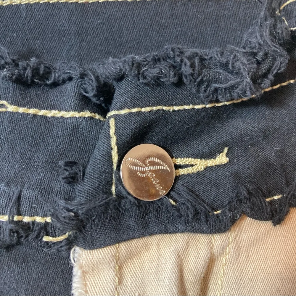 JEANS Black White Tan Patchwork Straight Leg Cut Off High Rise Jean Pants Size 27 - Image 2