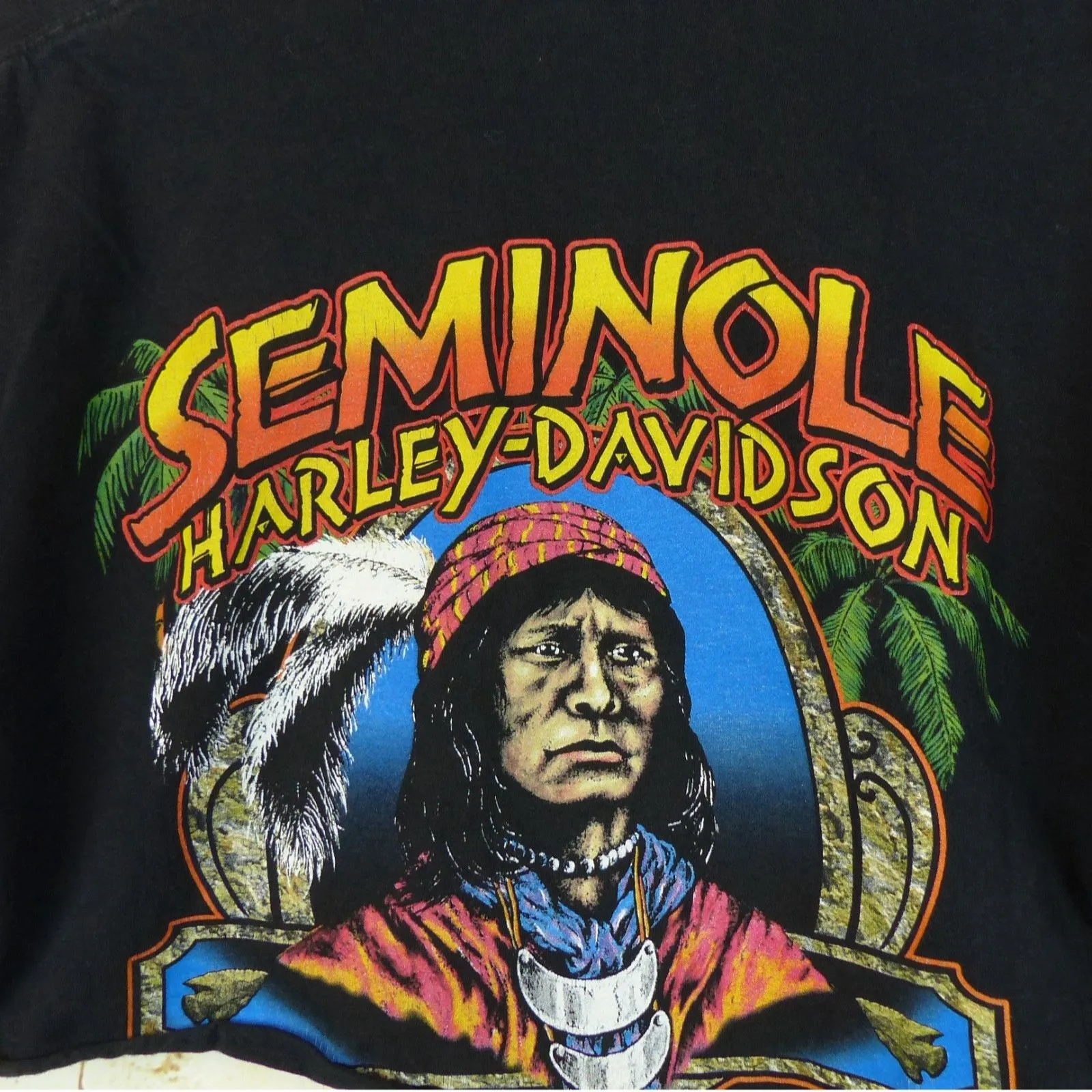 VTG Harley Davidson Crop Shirt Women L Black Seminole Indian Florida RK Stratman Size L - Image 7