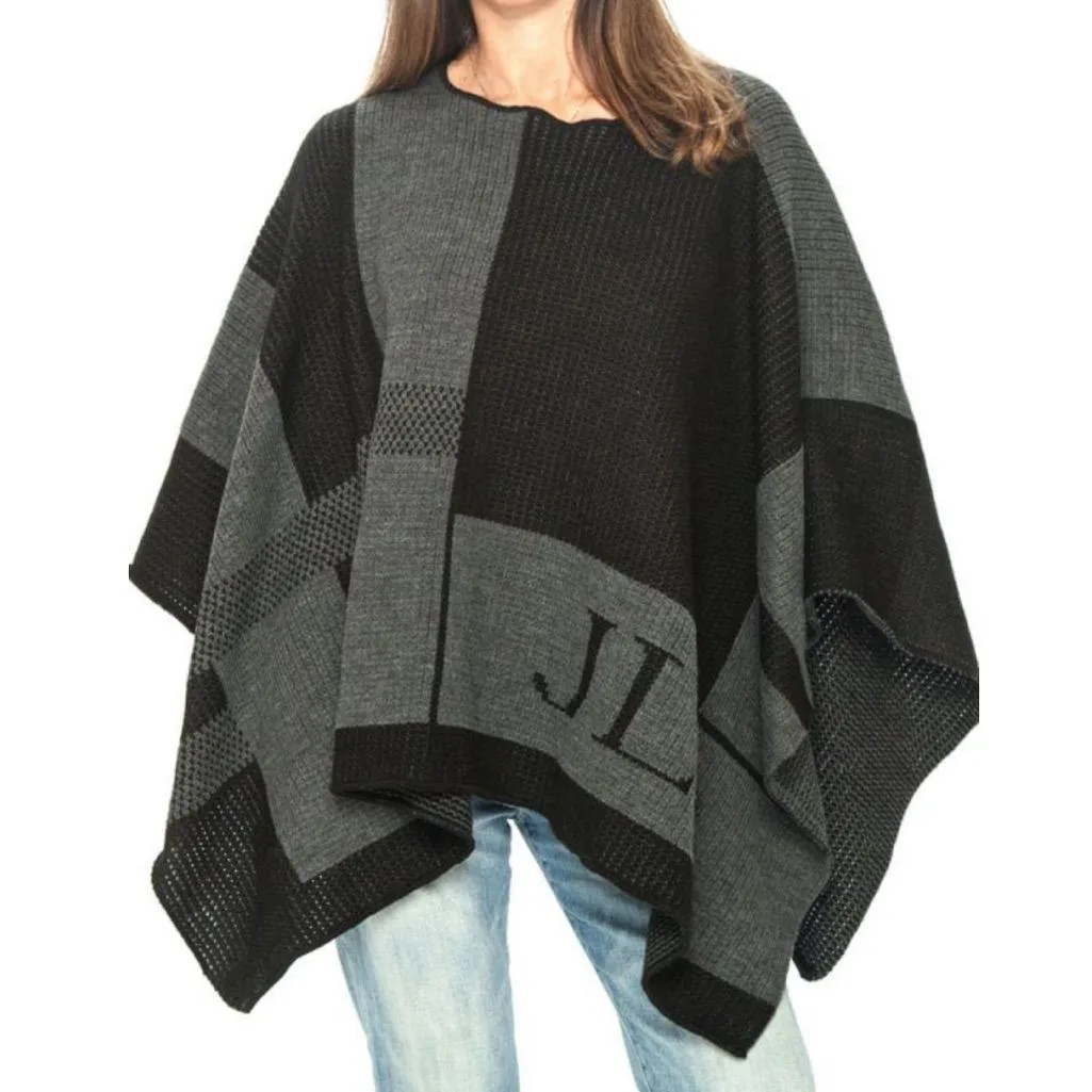 Blanket Poncho Knit Southwestern Boho Style Black and Red Fringe OS Size undefined - Image 9