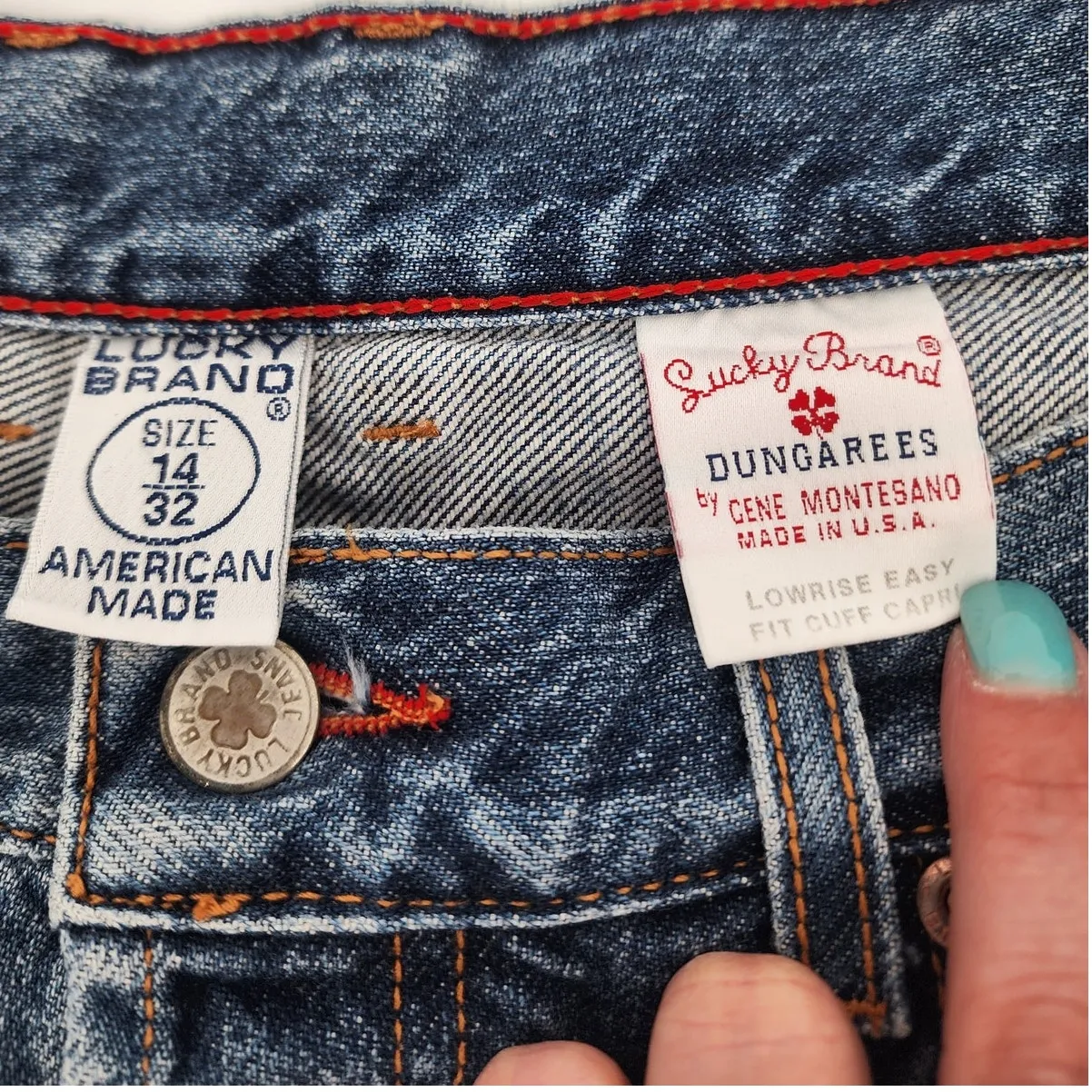 Vintage Lucky Brand Dungarees Lowrise Easy Fit Cuff Capri Jeans 14/32 USA - Image 8