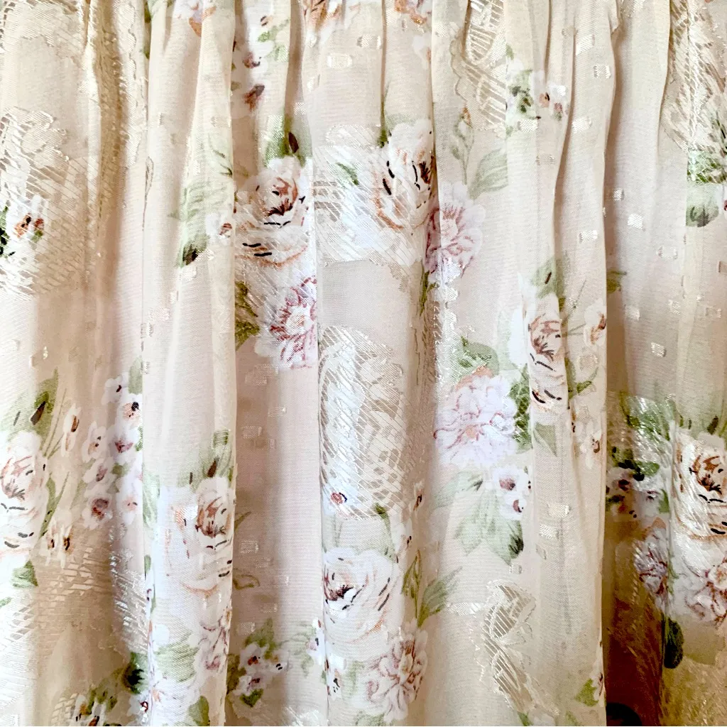 Arula Tan Beige & Green Floral Shimmer
Print Sheer Babydoll Maxi Dress. - Image 4