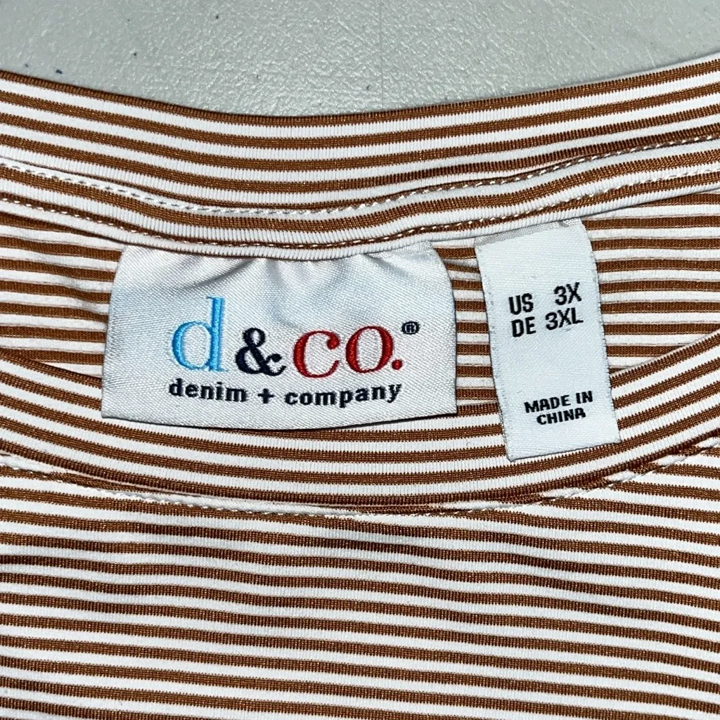 Denim & Co. Size 3X Tan & White Stripe Crew Neck Cool to Touch Jersey Blouse Top - Image 4