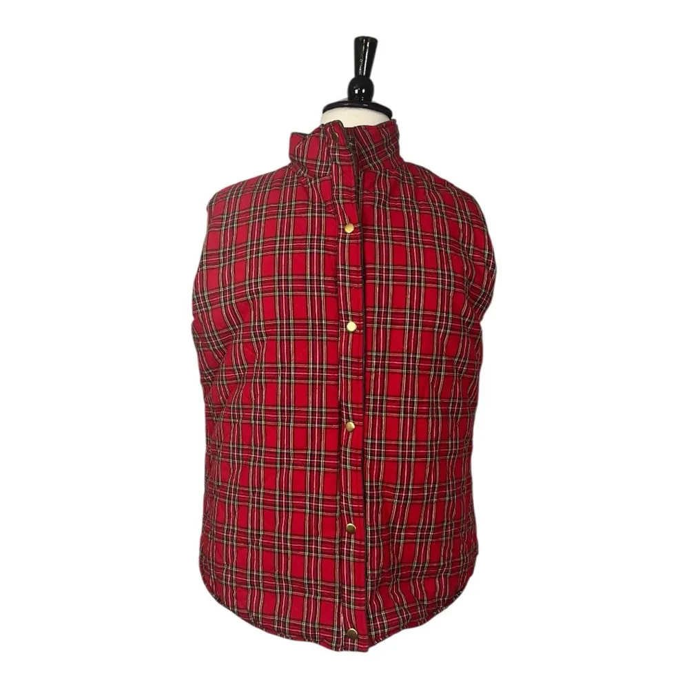 Glizy Quilted Vest Snap Front Reversible Green Red Plaid Women’s Size 2XL - Image 8