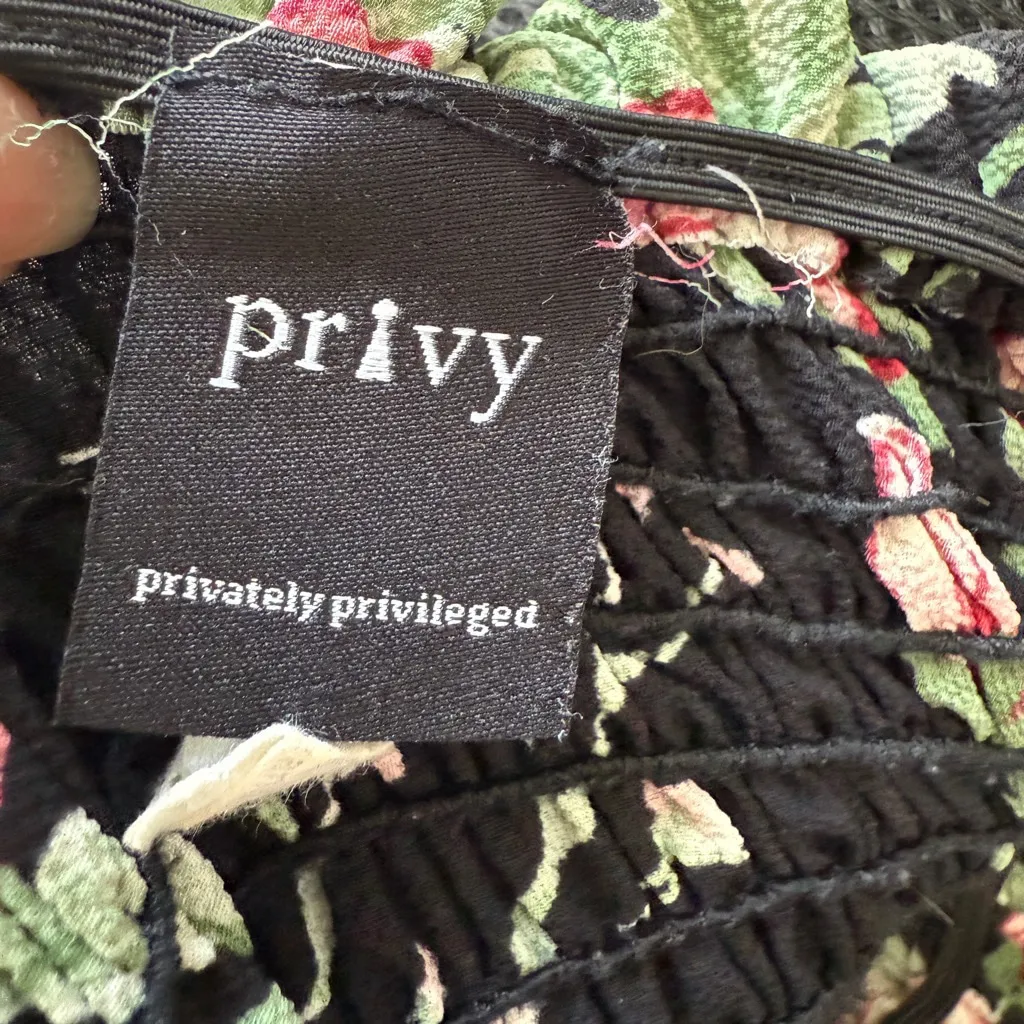 Privy sz S black pink‎ floral cottage smocked off shoulder maxi dress - Image 5