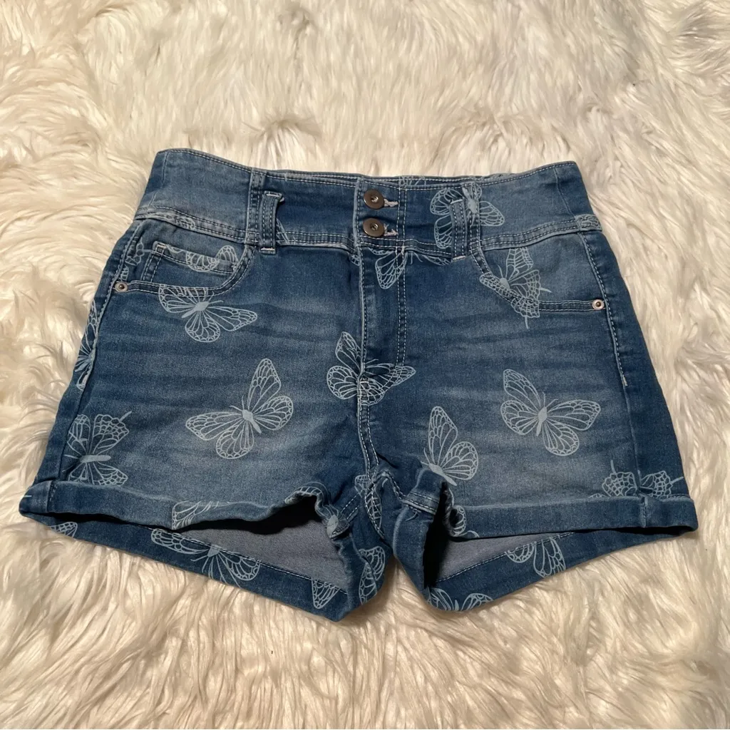 No Boundaries 2 Button Corset Shorts Denim Butterfly Print 13 - Image 3