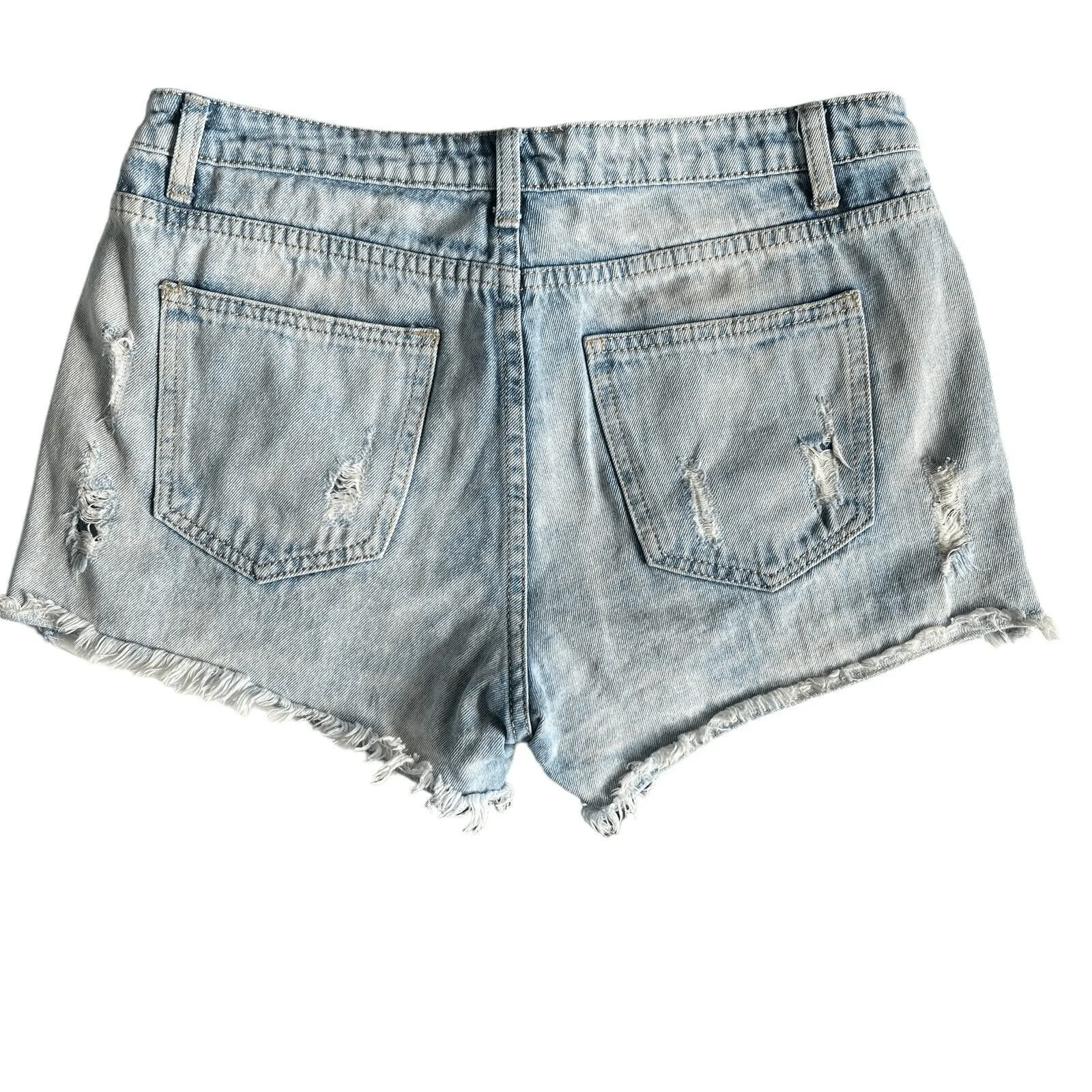Girls on Film Denim Jean Shorts Distressed Cut Off Pearls Size 8 Blue - Image 5